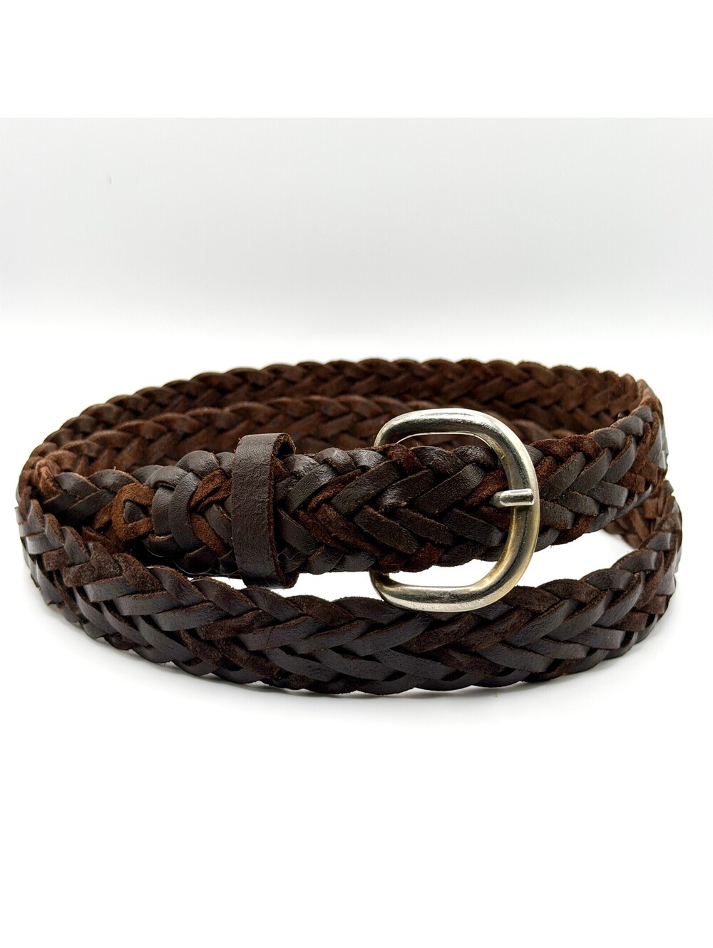 Vintage 90s Dark Brown Genuine Leather Hand-Braided Belt